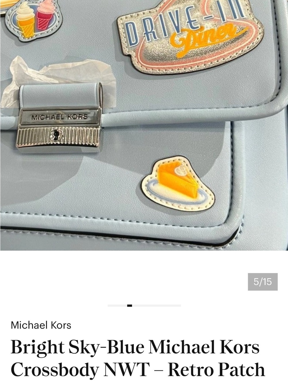 Michael Kors Sky Blue Crossbody with Retro Patch Accents - Picture 4 of 14